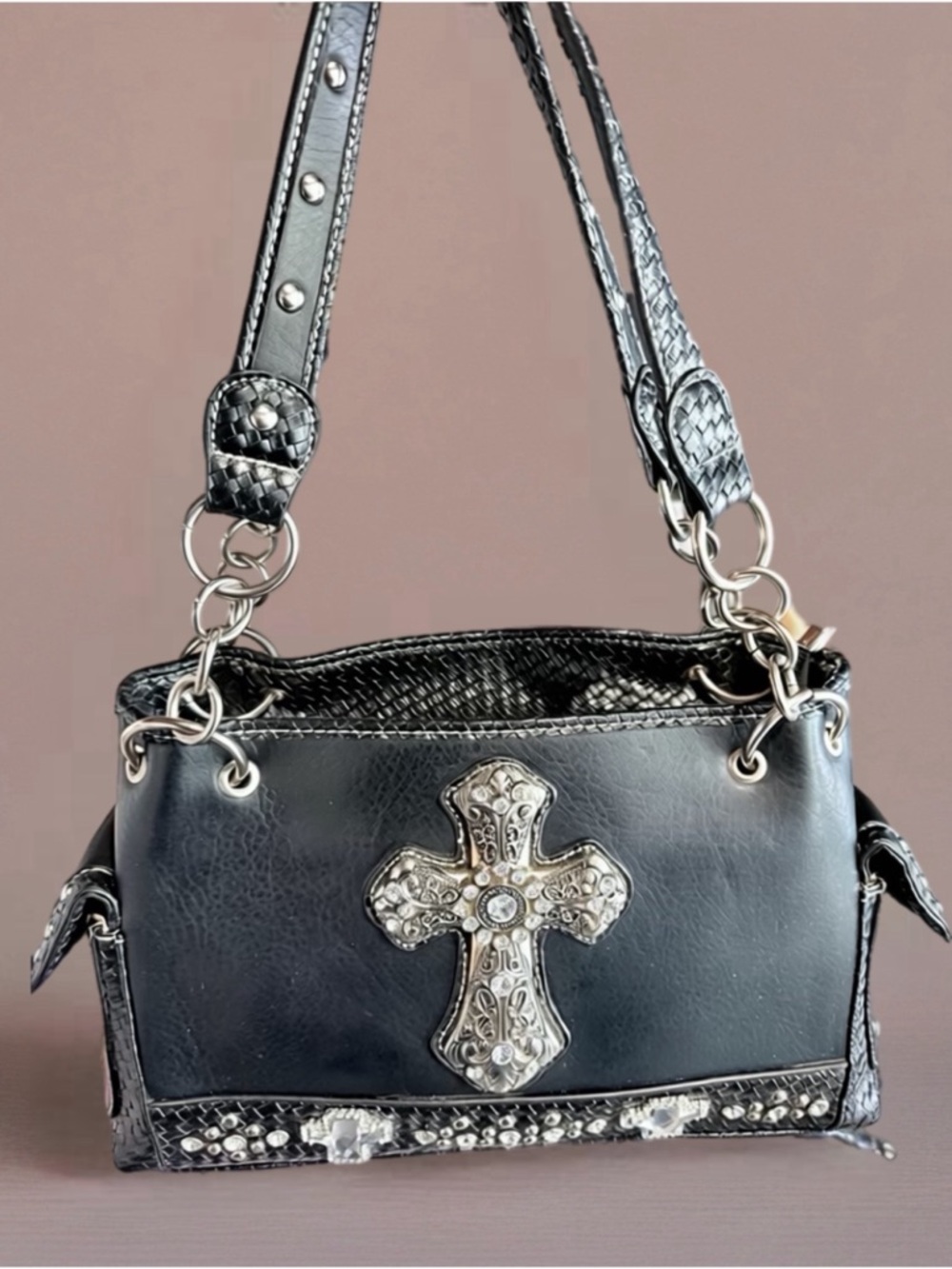 Black Embellished Cross Shoulder Bag
